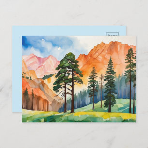 Carte Postale Aquarelle Montagnes Tranquilles Paysage printanier