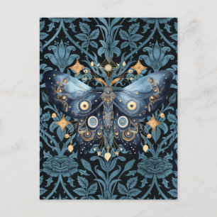Carte Postale Aquarelle mystique Bleu et doré Night Moth