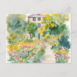 Carte Postale Aquarelle Nature colorée du printemps dessinée à l