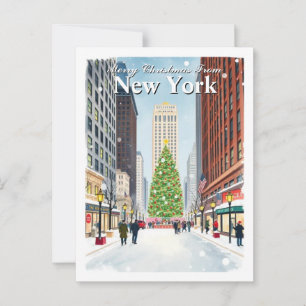 Carte Postale Aquarelle New York City Christmas Travel