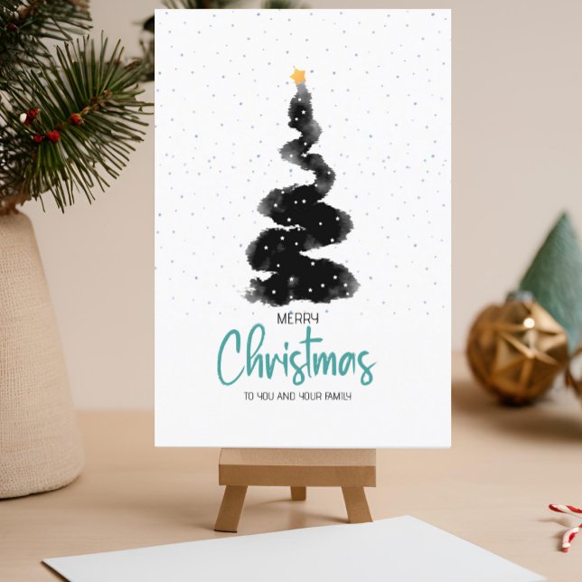 Carte Postale Aquarelle Nuit Ciel Arbre de Noël, Étoiles & Neige (Créateur téléchargé)