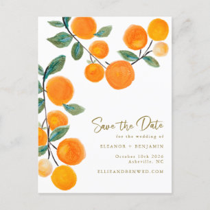 Carte Postale Aquarelle Orange Fruit Script Enregistrer la date