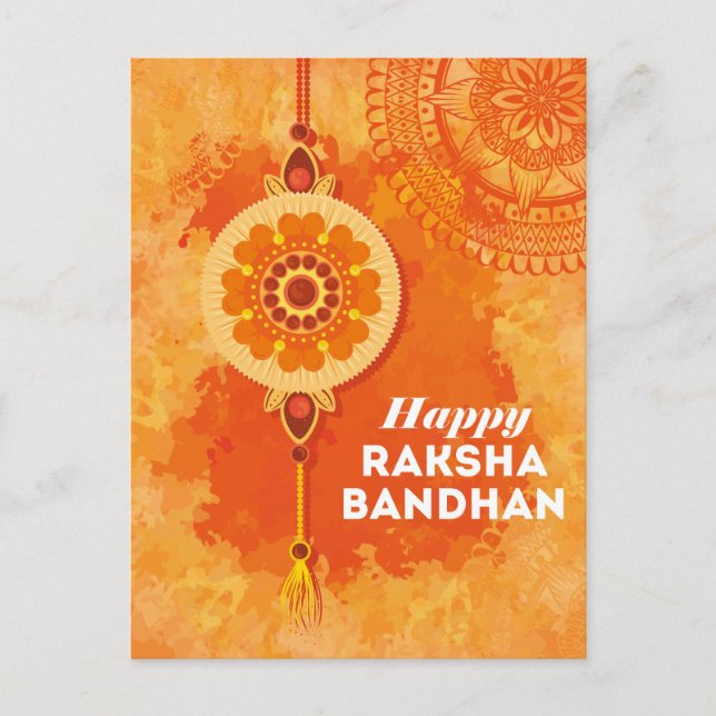 Carte Postale Aquarelle orange Happy Raksha Bandhan (Devant)