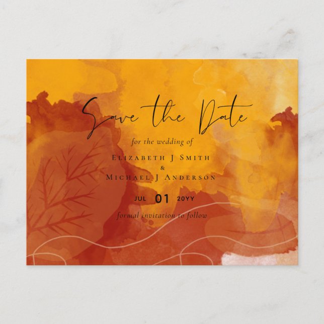 Carte Postale Aquarelle orange vif Abstrait Mariage couché de so (Devant)