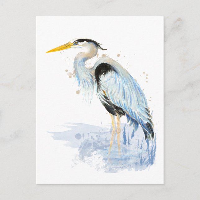 Carte Postale Aquarelle originale Great Blue Heron Bird (Devant)