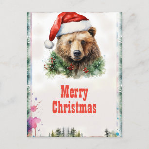 Carte Postale Aquarelle Ours de Noël