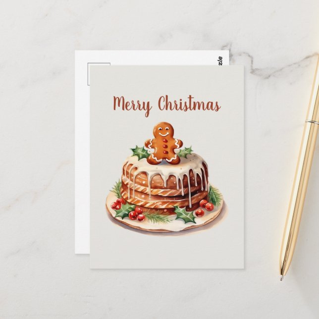 Carte Postale aquarelle pain d'épices cake ajouter du texte (Devant/Arrière en situation)