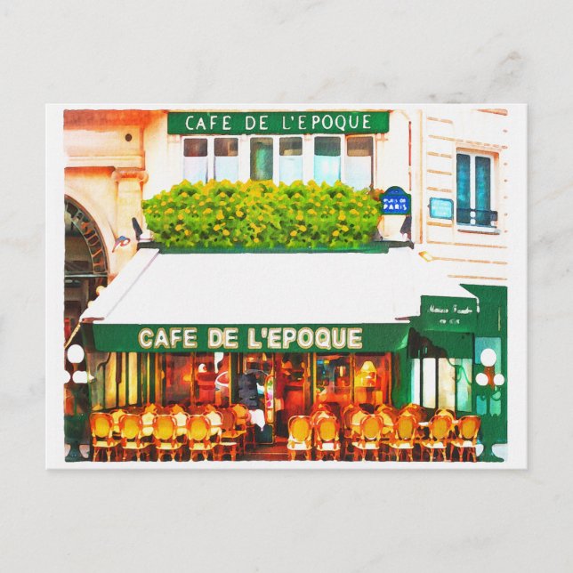 Carte Postale Aquarelle Paris France Café (Devant)