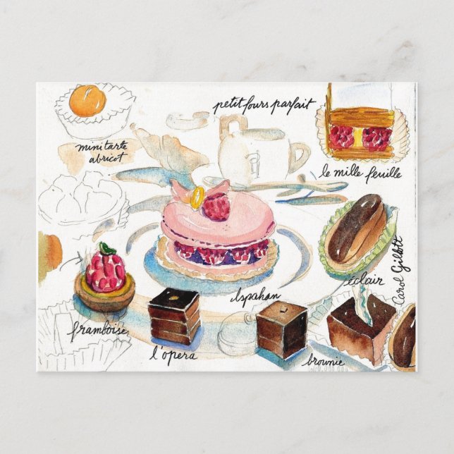 Carte Postale Aquarelle Paris Pâtisserie (Devant)