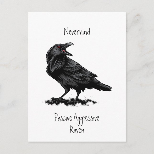 Carte Postale Aquarelle Passive Agressive Raven fun Devis (Devant)