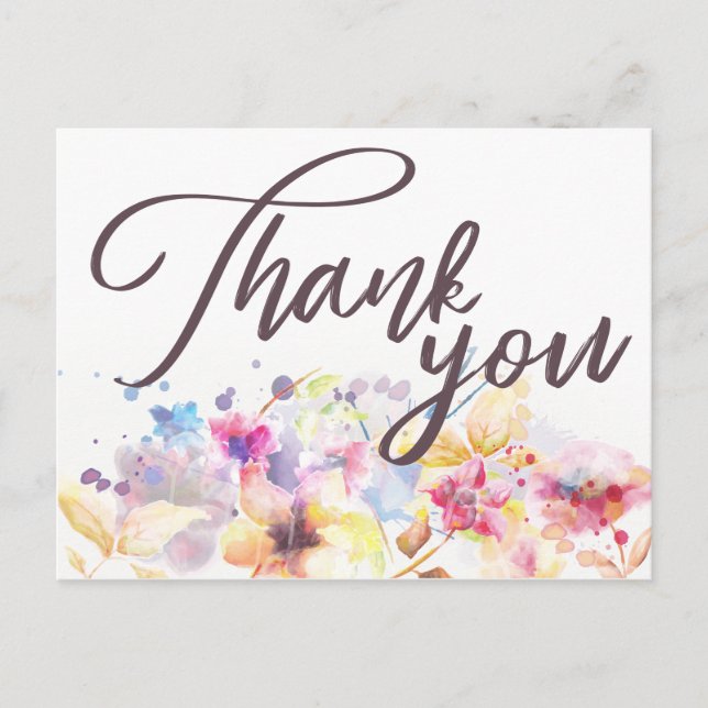 Carte Postale Aquarelle Pastel Beau Floral | MERCI (Devant)