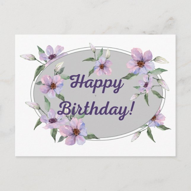 Carte Postale Aquarelle Pastel Fleurs Roses Joyeux Anniversaire (Devant)