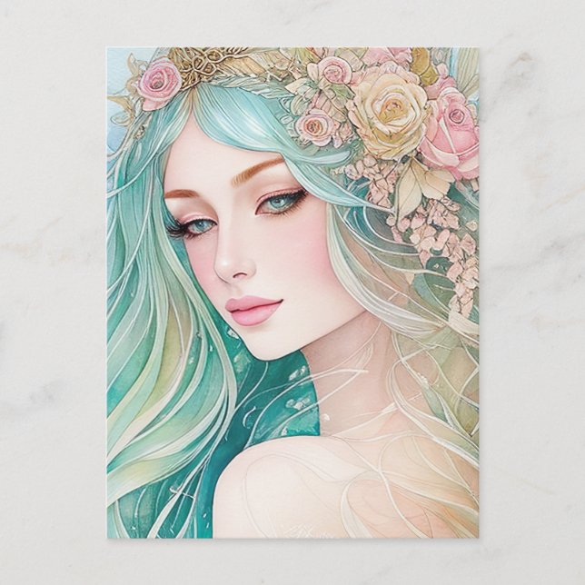 Carte Postale Aquarelle Pastel Mermaid (Devant)