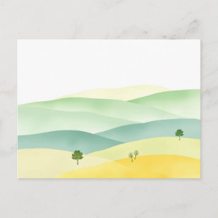 Carte Postale Aquarelle Pastel Rolling Hills avec Vert Muté