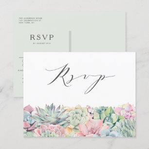 Carte Postale Aquarelle Pastel Succulents Garland Wedding RSVP