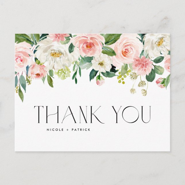Carte Postale Aquarelle Peach Rose Merci Floral Garland (Devant)
