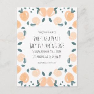 Carte Postale Aquarelle Pêche Fruit Anniversaire Fête Frontière