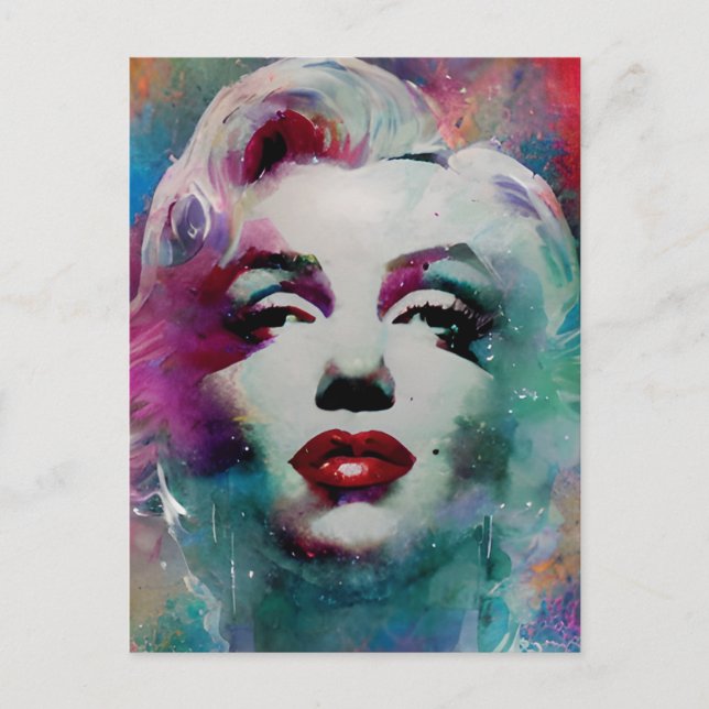 Carte Postale Aquarelle peinte Cyberpunk Tête de femme (Devant)