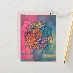 Carte Postale aquarelle peinture de fleurs sur un vase