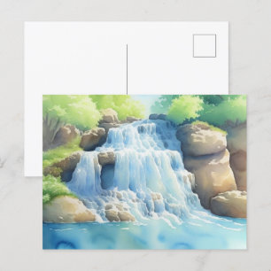 Carte Postale Aquarelle Peinture D'Une Cascade