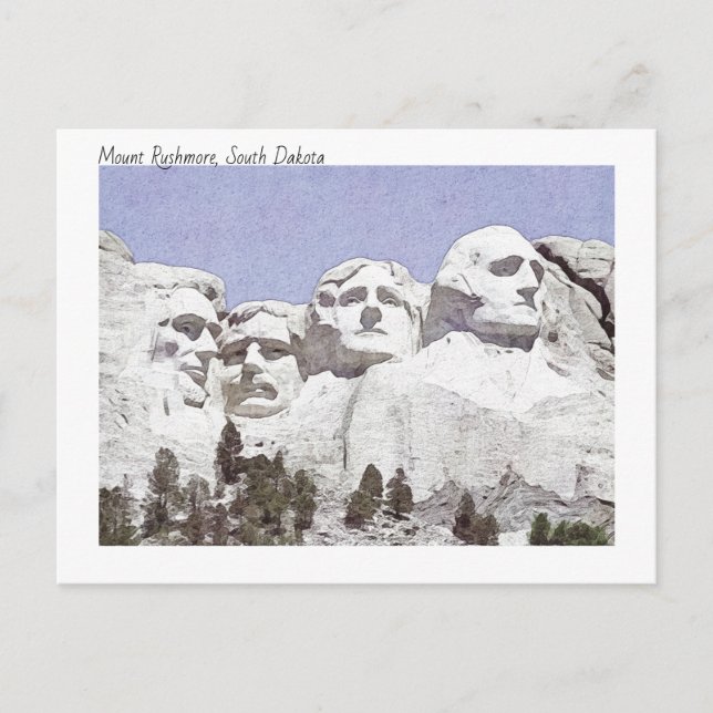Carte Postale Aquarelle Peinture Mont Rushmore Dakota du Sud (Devant)