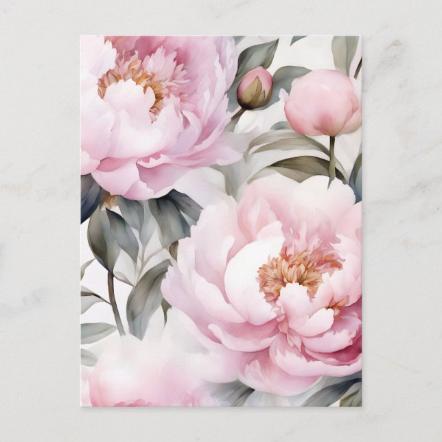 Carte Postale Aquarelle Peonies Art Floral (Devant)