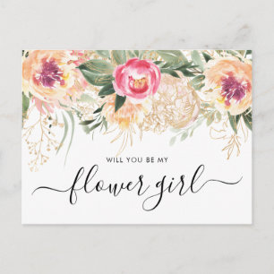 Carte Postale Aquarelle Peonies Roses Serez-Vous Ma Fille Fleur