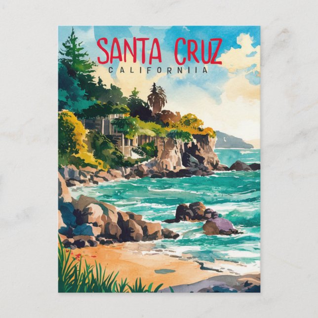 Carte Postale Aquarelle père Noël Cruz California (Devant)