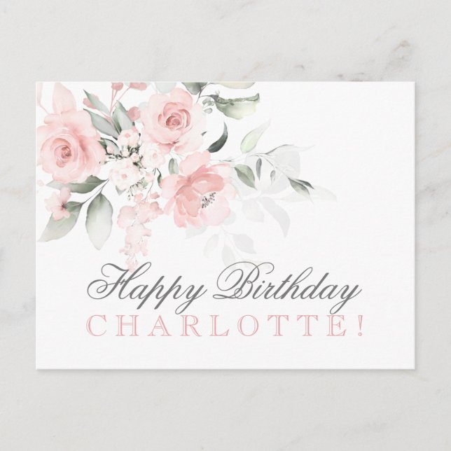 Carte Postale Aquarelle PERSONNALISÉE Floral JOYEUX ANNIVERSAIRE (Devant)