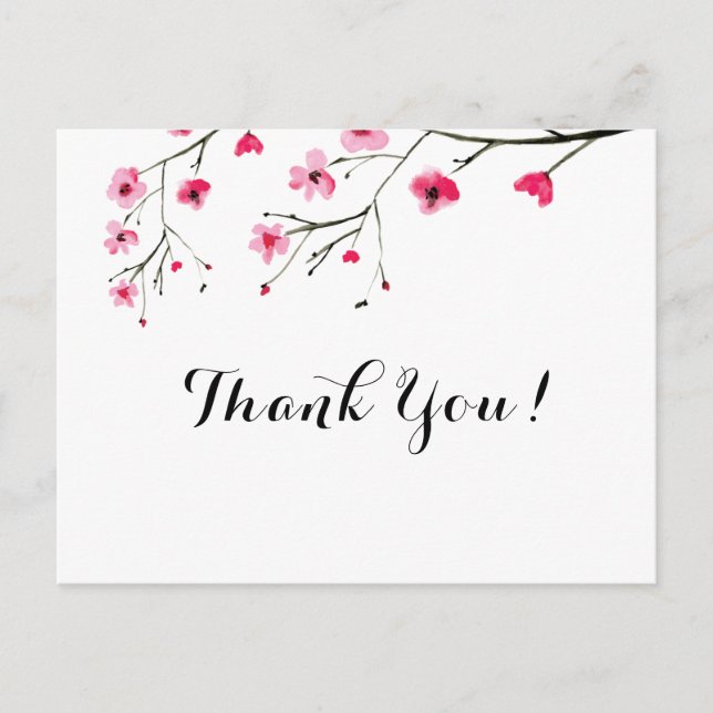 Carte Postale Aquarelle personnalisée Merci en fleurs de cerisie (Devant)