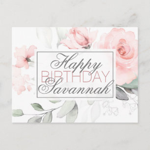 Carte Postale Aquarelle personnalisée Rose Floral Joyeux anniver