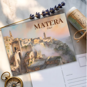 Carte Postale Aquarelle personnalisée Sassi di Matera Italie