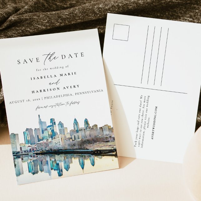 Carte Postale Aquarelle Philadelphia Pennsylvania City Skyline (Créateur téléchargé)
