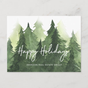 Carte Postale Aquarelle Pine Arbres Business Joyeux Vacances