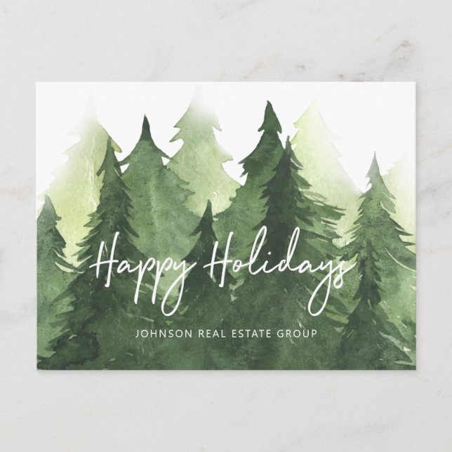 Carte Postale Aquarelle Pine Arbres Business Joyeux Vacances (Devant)