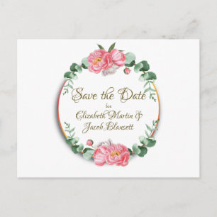 Carte Postale Aquarelle Pink Peonies Floral Enregistrer la date