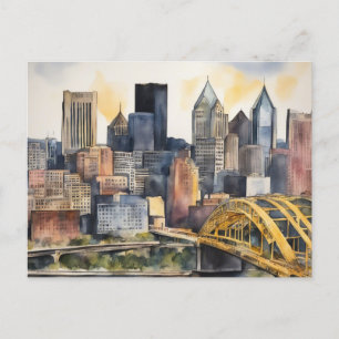 Carte Postale Aquarelle Pittsburgh Cityscape