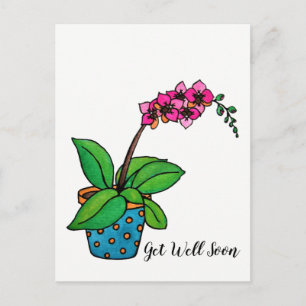 Carte Postale Aquarelle Plante Orchidée En Beau Pot