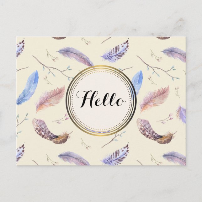 Carte Postale Aquarelle Plumes Feuilles et  de tiges Motif (Devant)