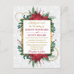 Carte Postale Aquarelle Poinsettia Noël Mariage d'hiver Inv