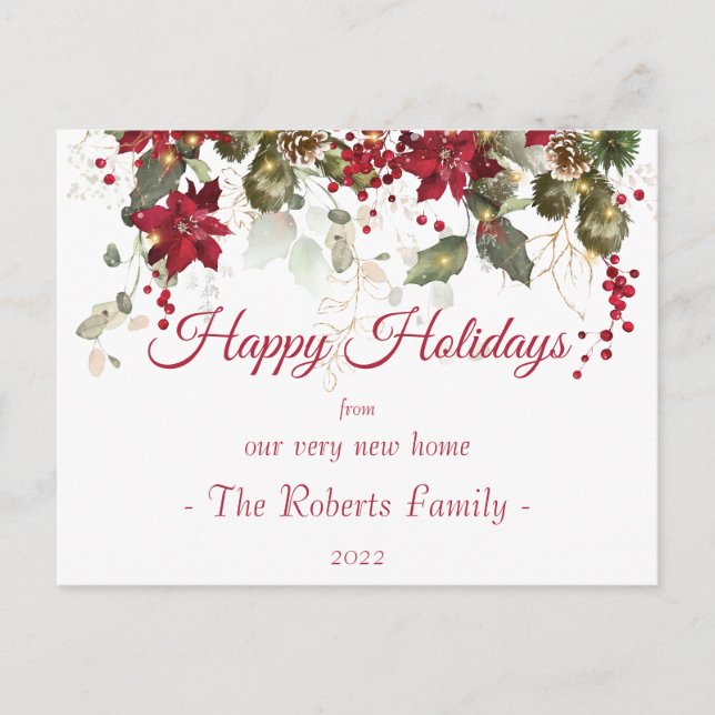 Carte Postale Aquarelle Poinsettia Nouvelle maison Noël (Devant)