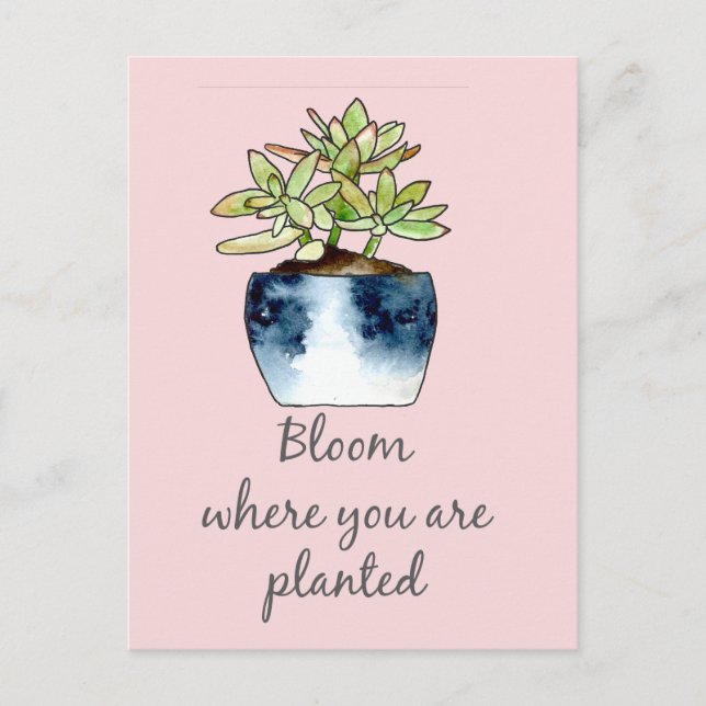 Carte Postale Aquarelle pointillée Succulente et citation (Devant)