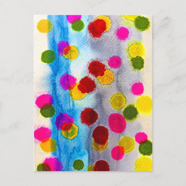 Carte Postale Aquarelle pois bleue abstraite (Devant)