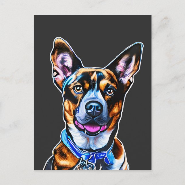 Carte Postale Aquarelle Portrait de chien Peint à la main, Chien (Devant)