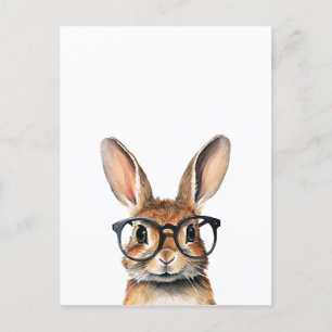 Carte Postale Aquarelle Portrait Joli Lapin Avec Verres