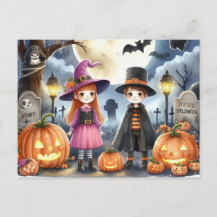 Carte Postale Aquarelle pour enfants d'Halloween