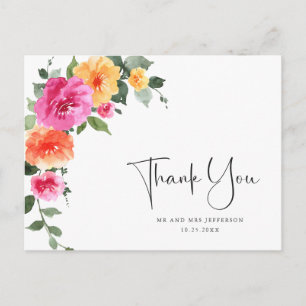 Carte Postale Aquarelle Pré brillant rose Fleur Merci