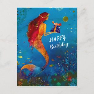 Carte Postale Aquarelle Proep Blue Sea Parties scintillant Sirèn