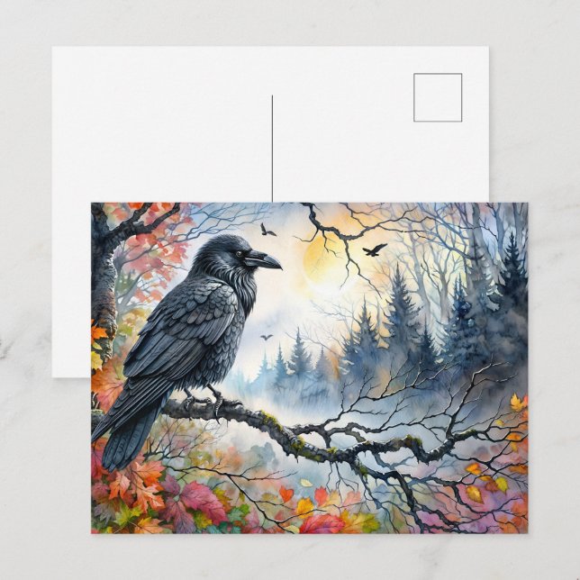 Carte Postale Aquarelle Raven d'automne (Devant / Derrière)