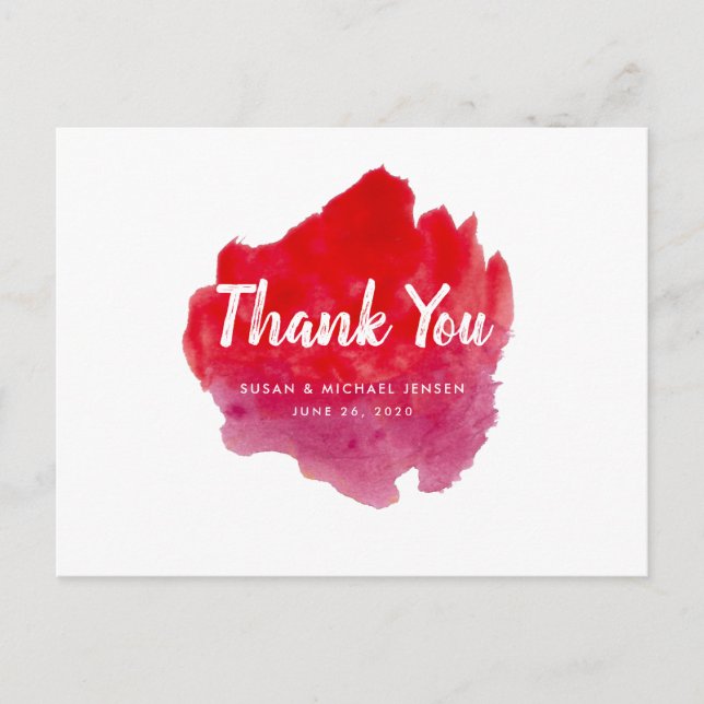 Carte Postale Aquarelle romantique Merci Mariage rouge (Devant)
